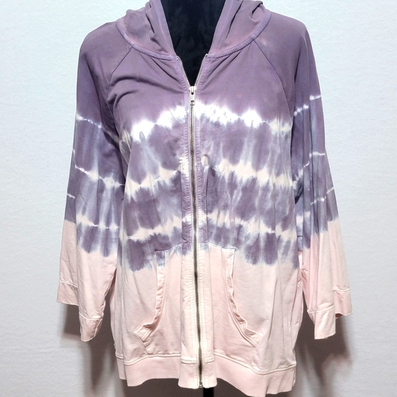 J. Jill Jackets & Blazers - J. Jill Purple and Pink Tie-Dye Zip-Up‎ Hoodie SIZE L Tall. #625